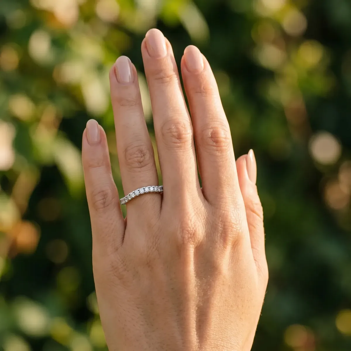 Round Diamond Pavé Half Eternity Band with Shared Prong Setting Platinum