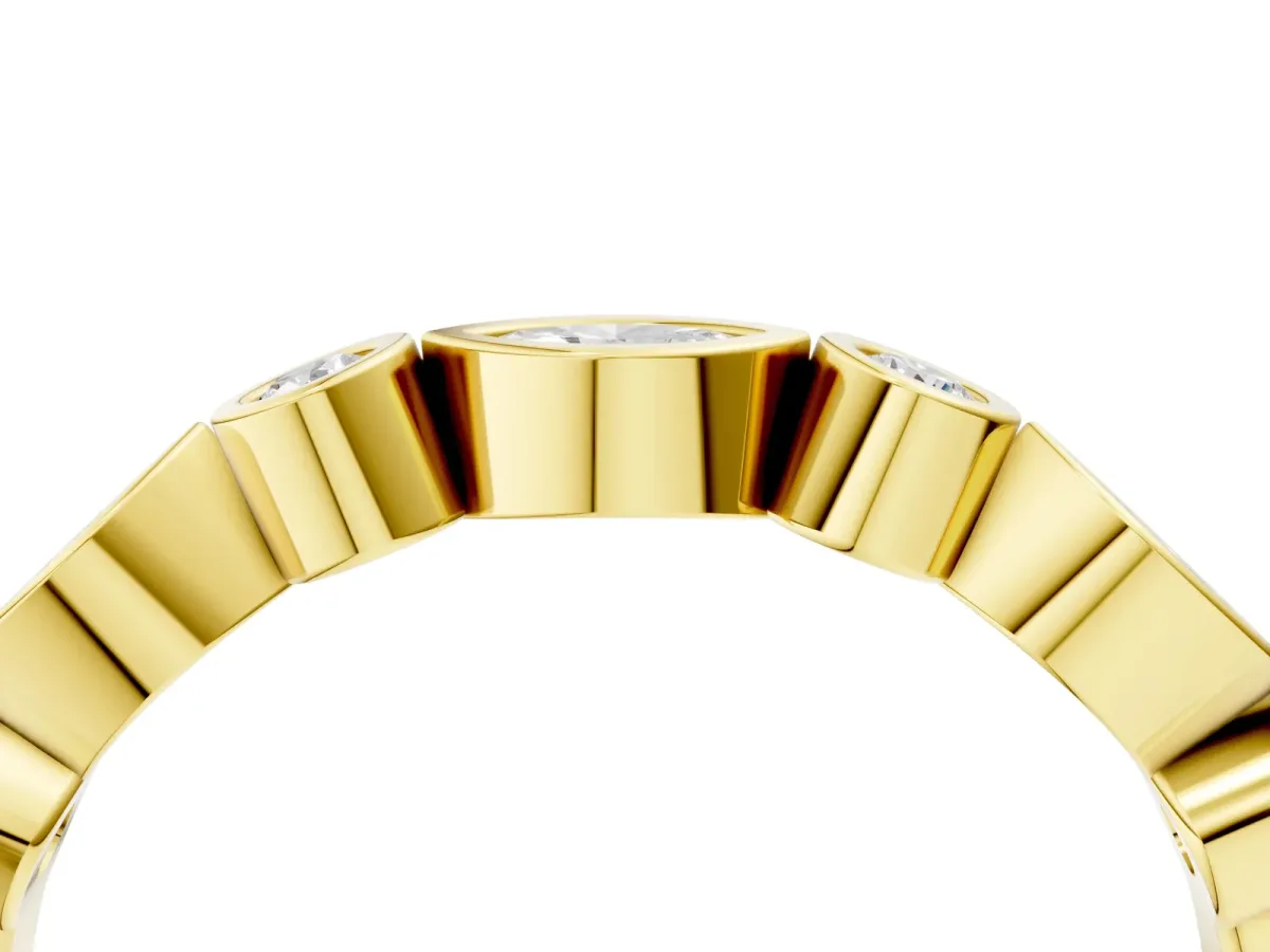 Bezel Set Marquise and Round Diamond Stackable Band Yellow gold