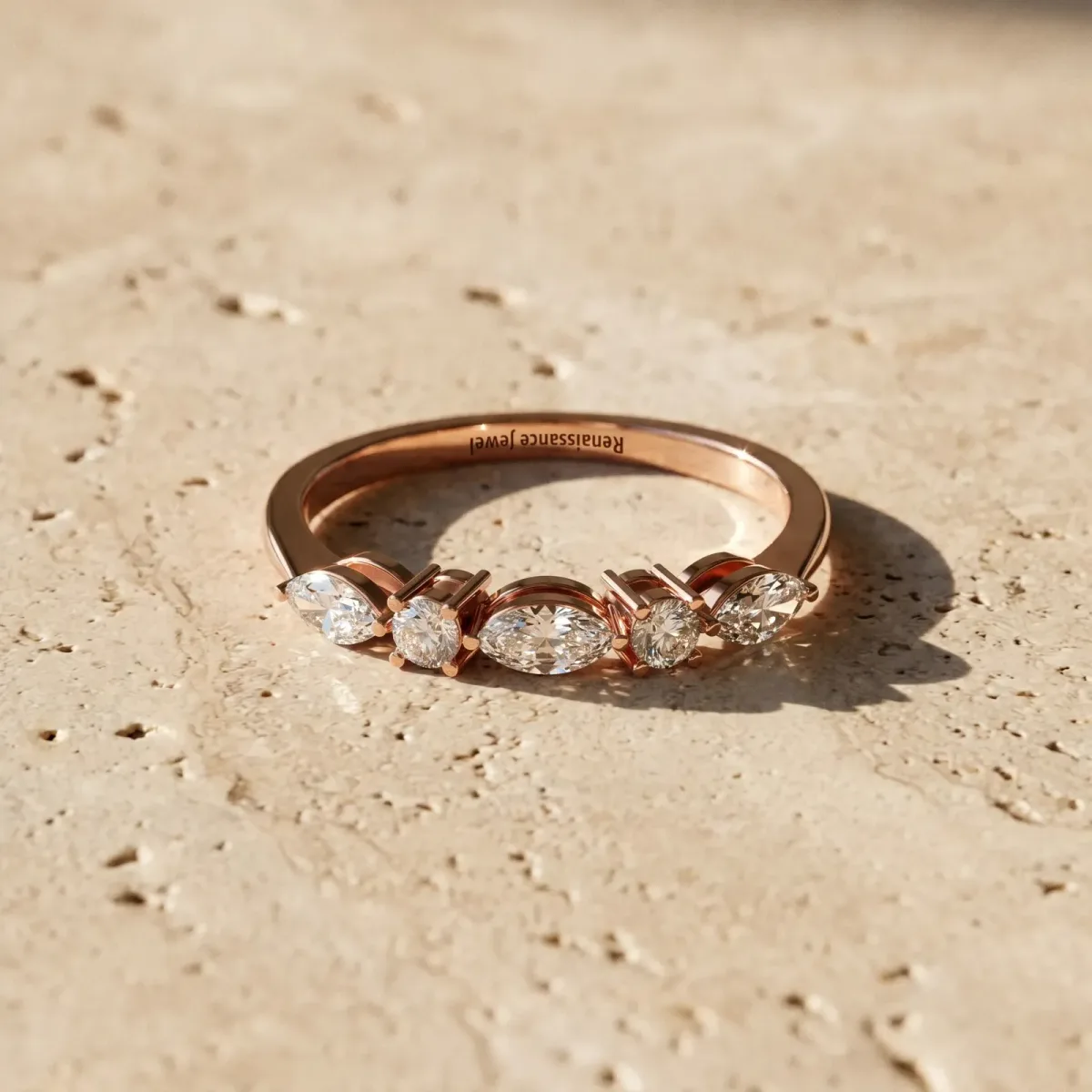 Prong Set Round Diamond Half-Eternity Band Rose gold