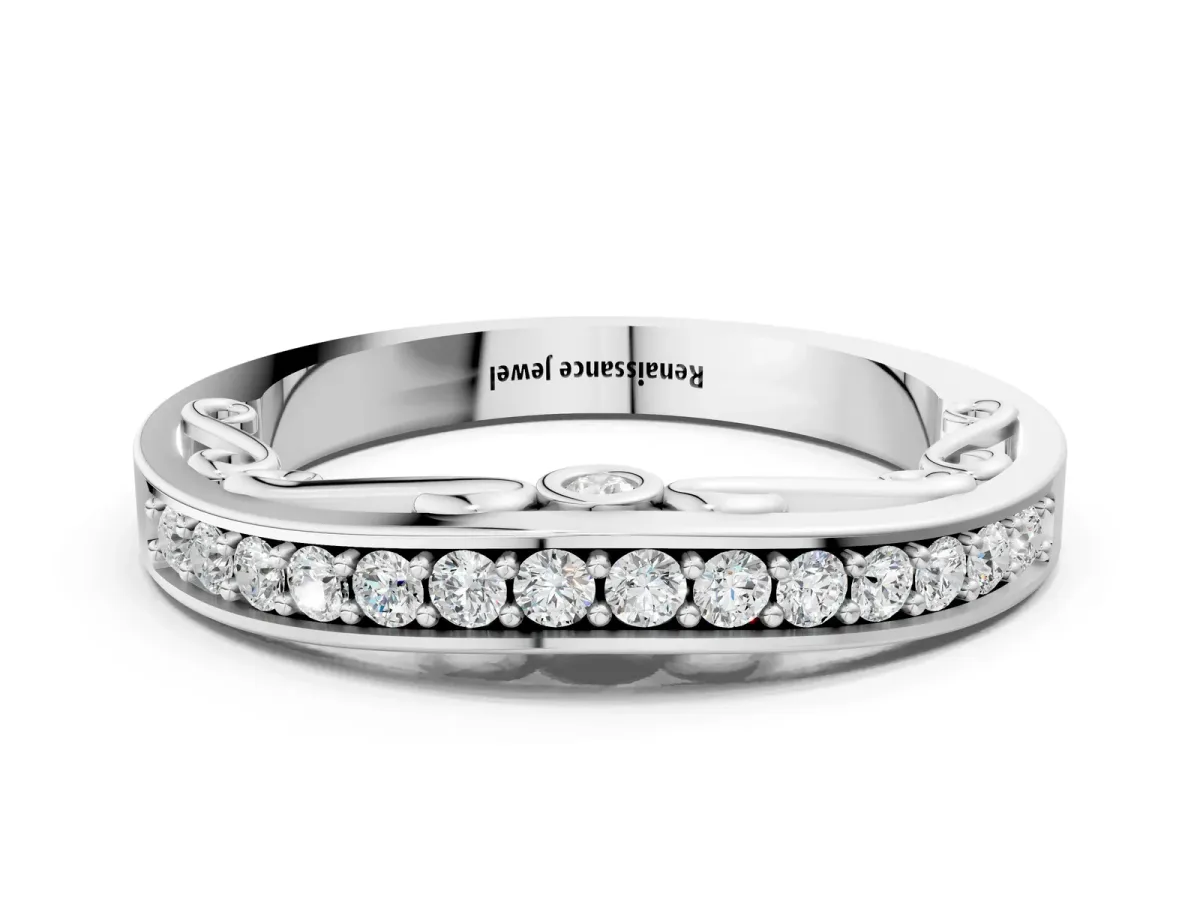 Channel Set Round Diamond Contoured Band White gold