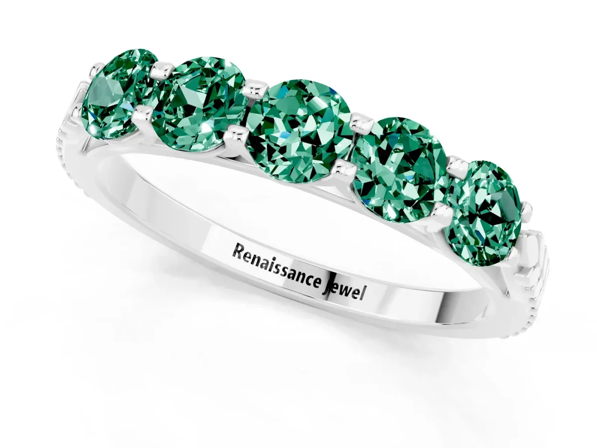 Five-Stone Round Green Sapphire Prong-Set Band Silver