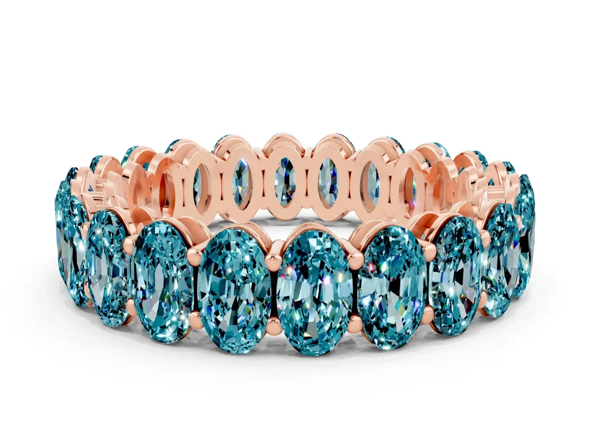 Oval Cut Blue Topaz Eternity Band with Shared Prong Setting Rose gold