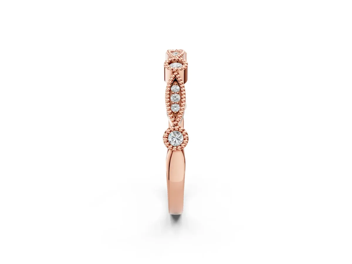 Milgrain Bezel and Marquise Diamond Band Rose gold