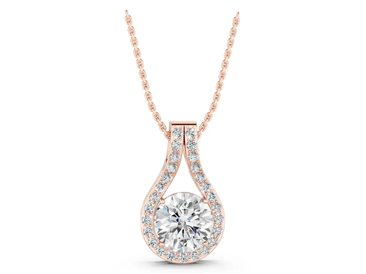 Round Halo Prong Set Pendant Rose gold