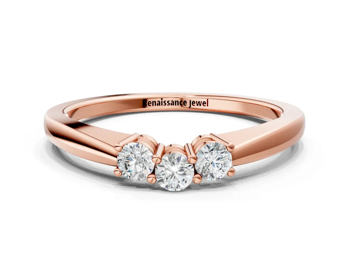Three-Stone Round Diamond Tension Set Solitaire Band with Prong Setting Rose gold