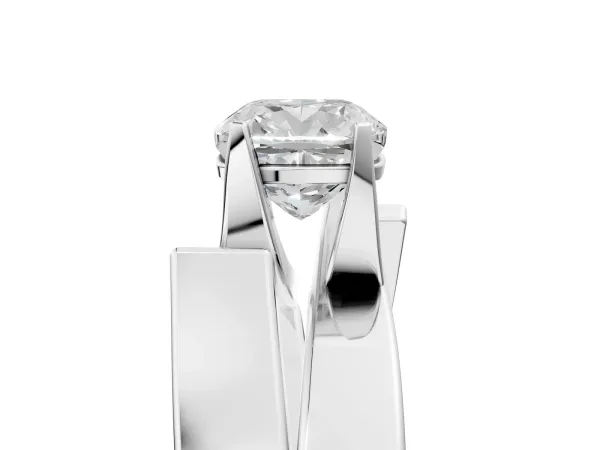 Modern Tension Set Cushion Cut Diamond Solitaire Wide Band Ring Platinum