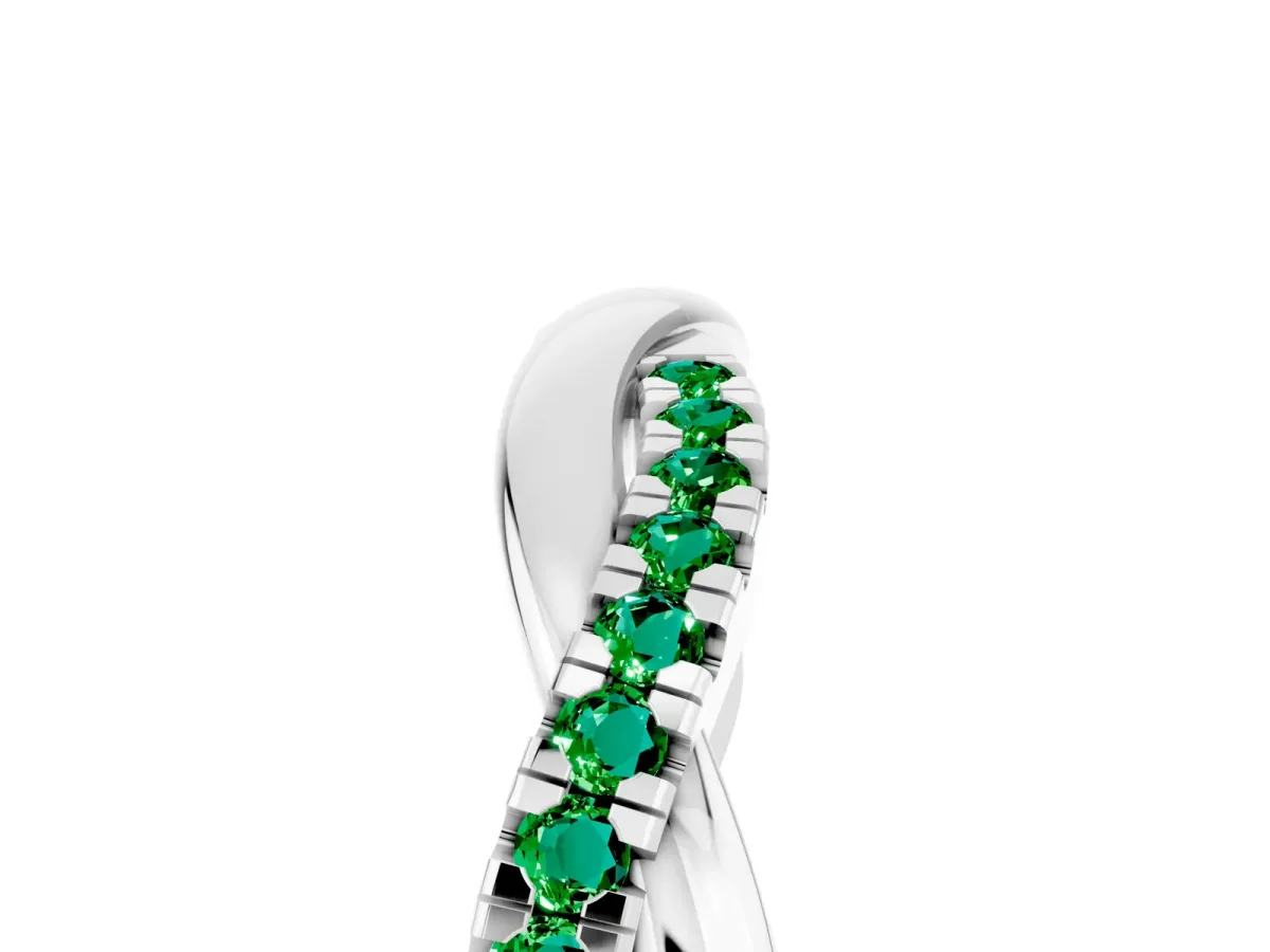 Round Emerald Twisted Infinity Band with Prong Setting Silver