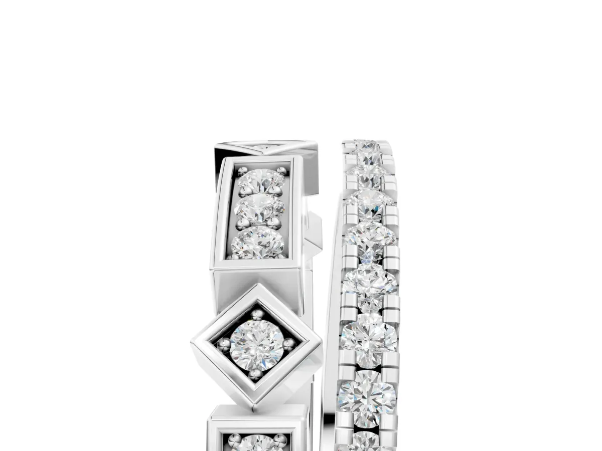 Pavé Round Diamond Channel Set Dual Band with Prong Setting Platinum
