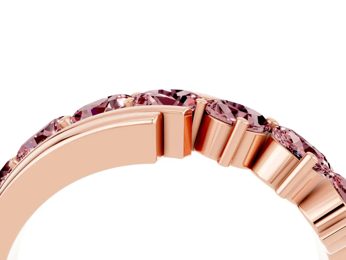 Round Morganite Wave Band with Channel and Shared Prong Setting Rose gold