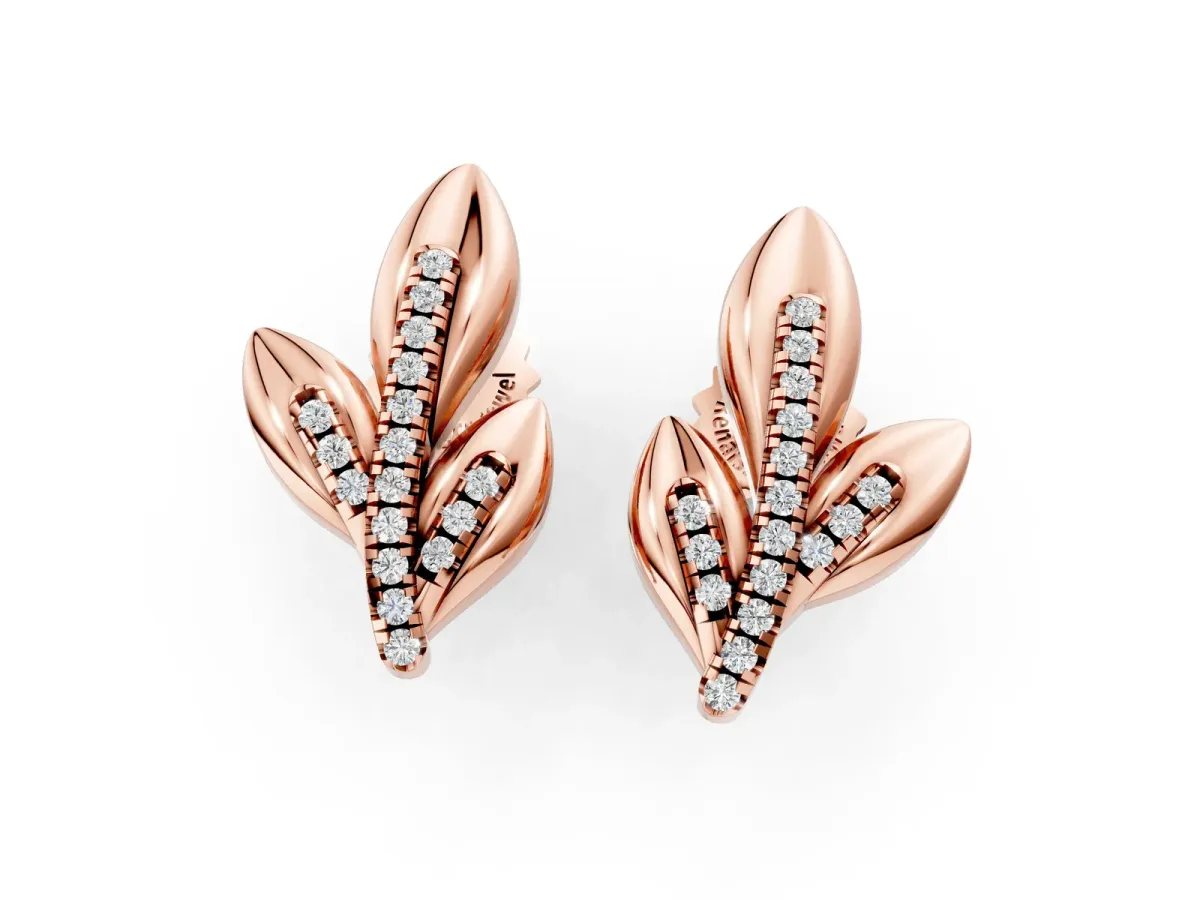 Round Diamond Olive Branch Stud Earrings Rose gold
