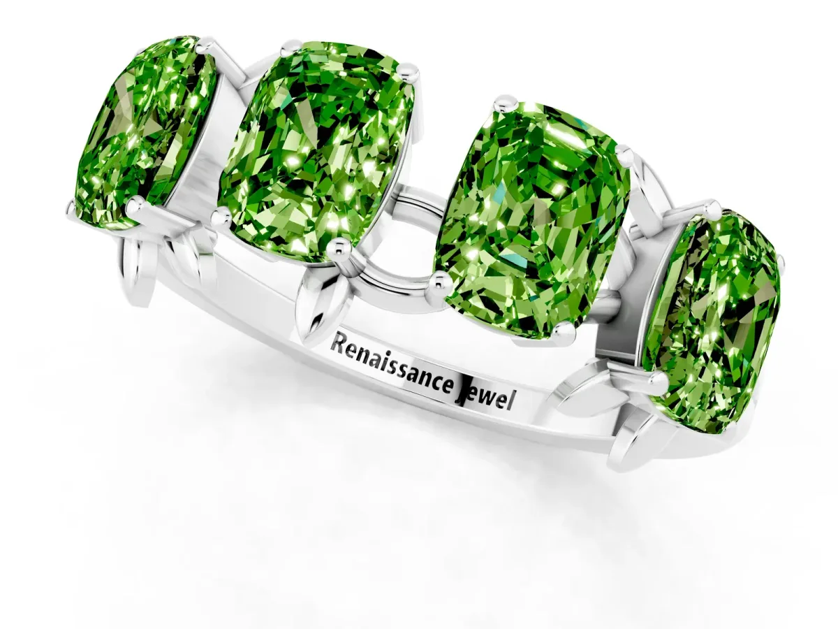 Emerald Cut Peridot Prong-Set Half Eternity Band Silver