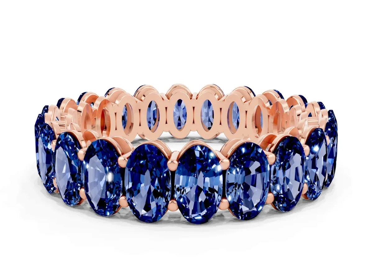 Oval Cut Blue Sapphire Eternity Band with Shared Prong Setting Rose gold