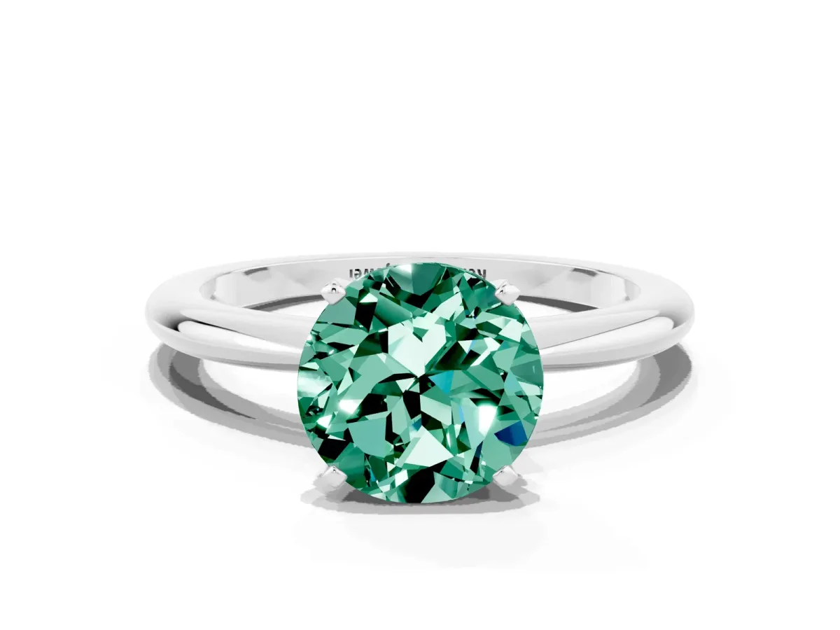Round Cut Green Sapphire Solitaire Ring with Six-Prong Setting and Classic Band Silver