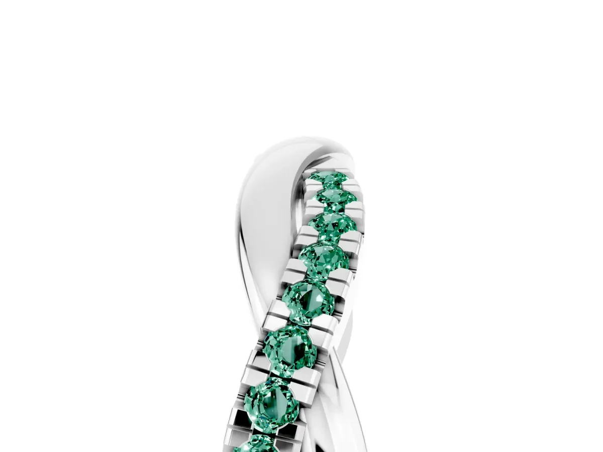 Round Green Sapphire Twisted Infinity Band with Prong Setting Platinum