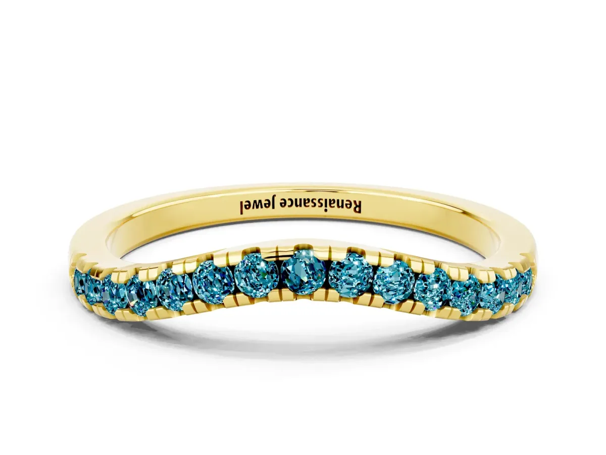 Blue Topaz Pavé Curved Wedding Band Yellow gold