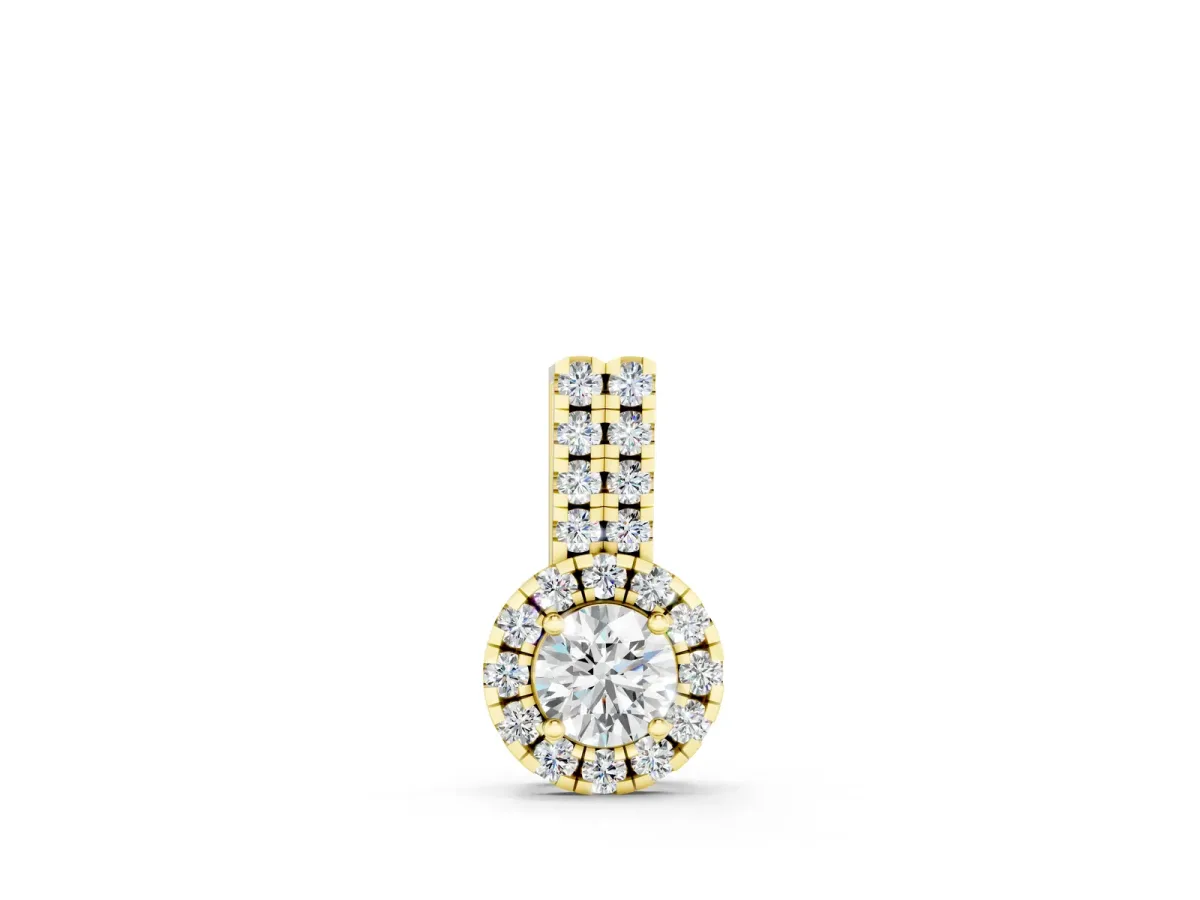 Round Halo Diamond Pendant with Double Prong Setting Yellow gold