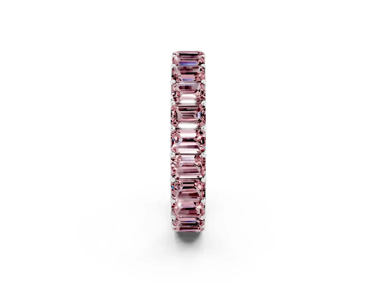 Emerald Cut Morganite Eternity Band with Shared Prong Setting Silver