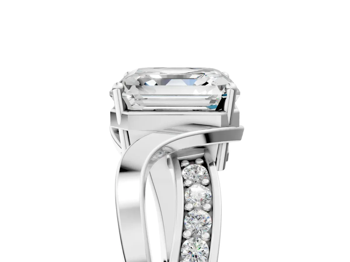 Asscher Cut Solitaire Twisted Band with Prong Setting Platinum