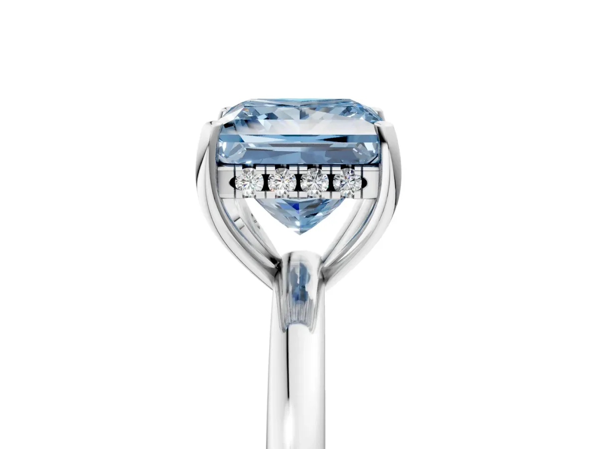 Fancy Blue Princess Cut Solitaire Diamond Ring with Prong Setting and Plain Band Silver
