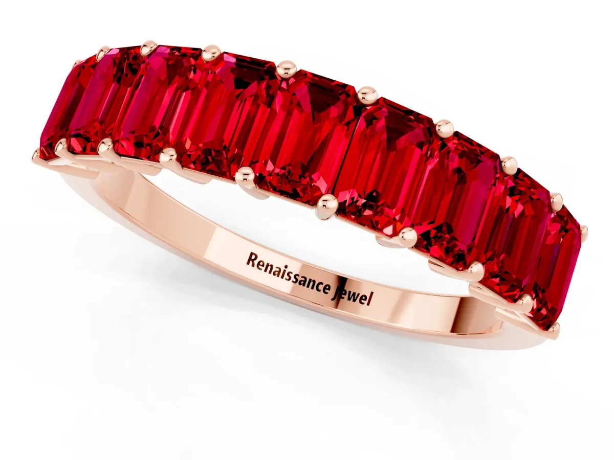 Emerald Cut Ruby Prong-Set Eternity Band Rose gold