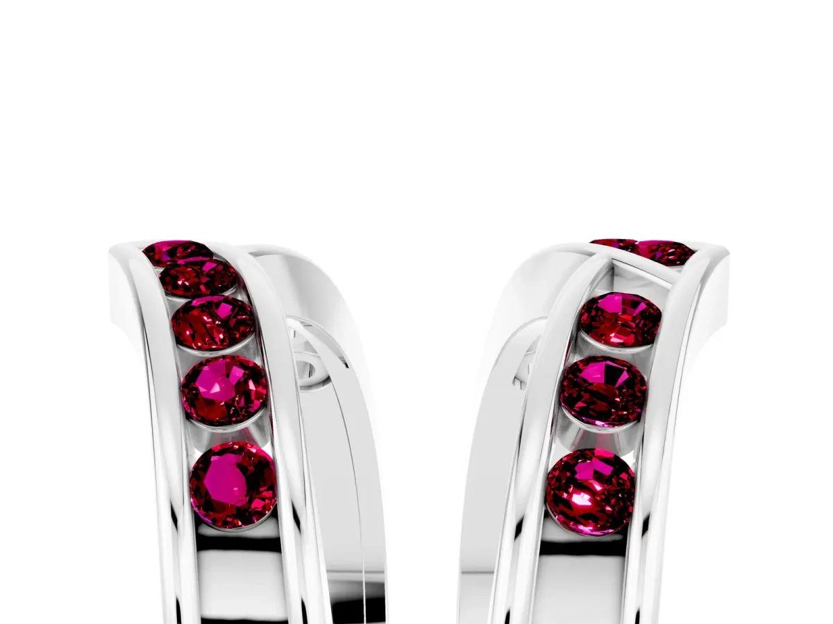 Round Garnet Channel-Set Chevron Band Platinum