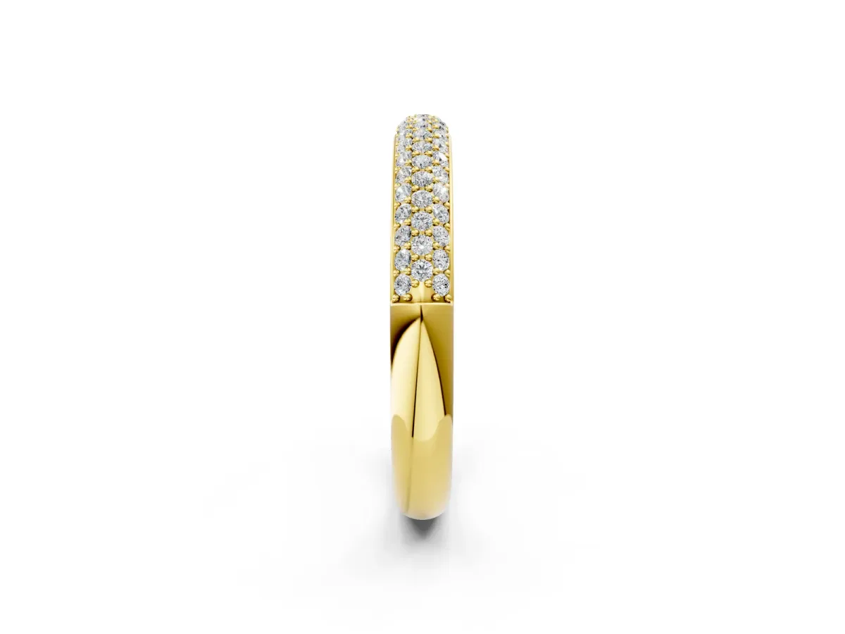 Three-Row Pave Round Diamond Eternity Band with Shared Prong Setting Yellow gold