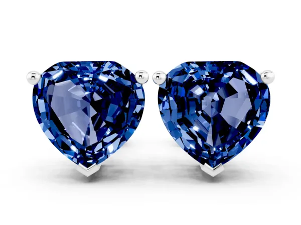 Heart Cut Blue Sapphire Stud Earrings Platinum