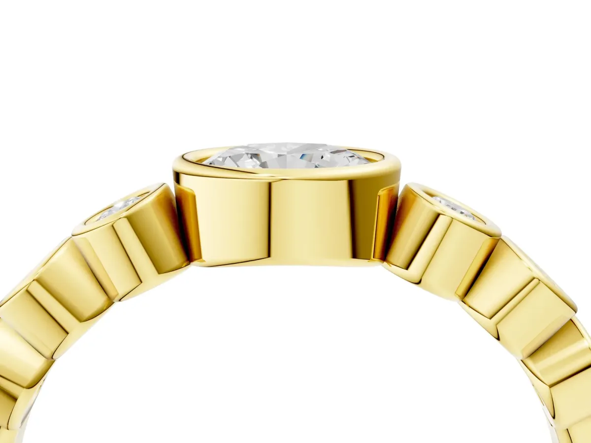 Bezel Set Oval Diamond Half Eternity Band Yellow gold