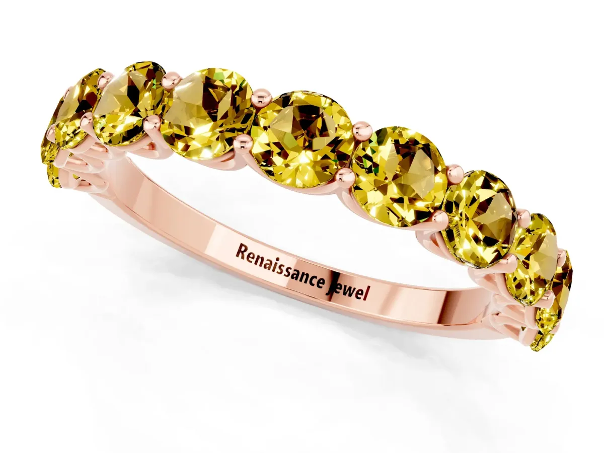 Round Yellow Sapphire Shared Prong Eternity Band Rose gold