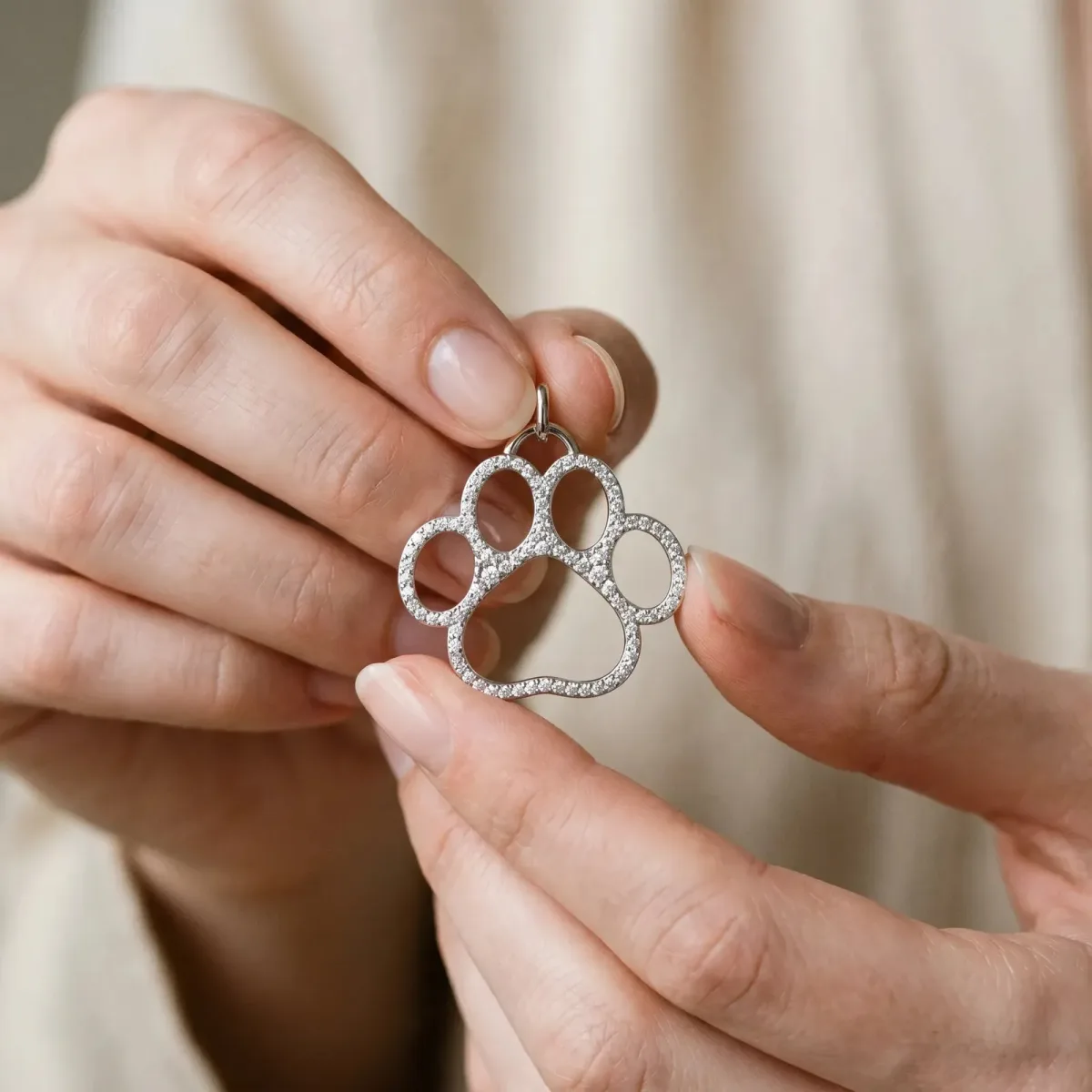 Pavé Round Diamond Paw Pendant White gold