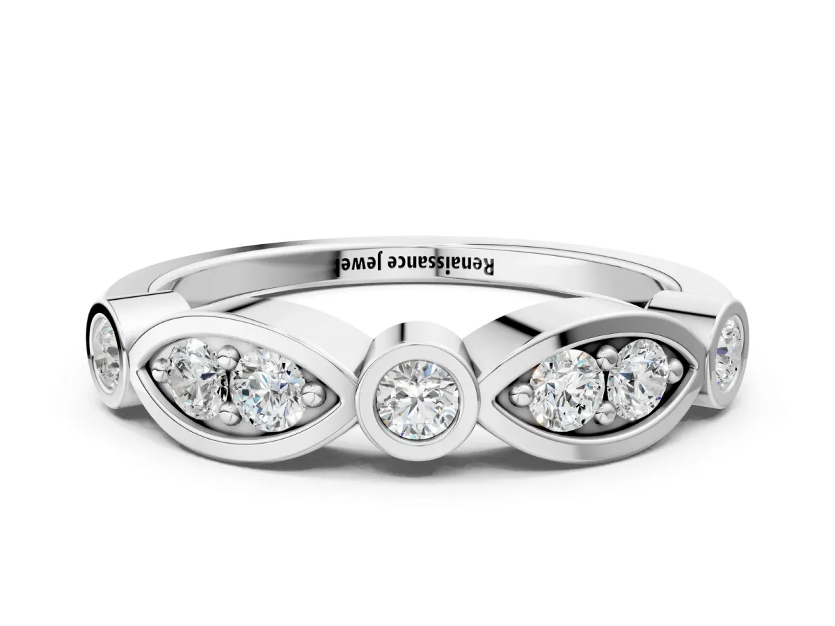 Bezel Set Round Diamond Marquise Band Silver
