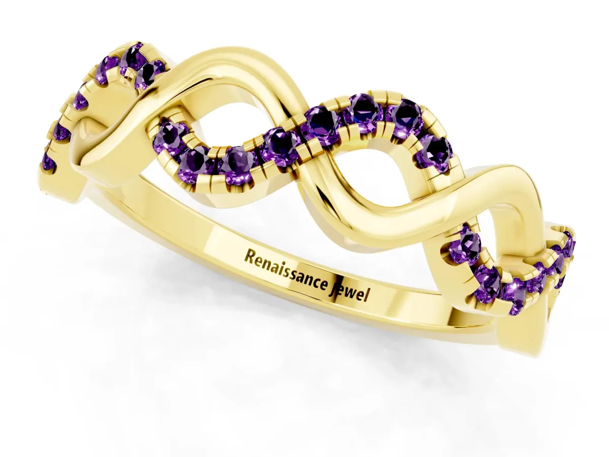 Twist Infinity Round Amethyst Band with Pavé Setting Yellow gold