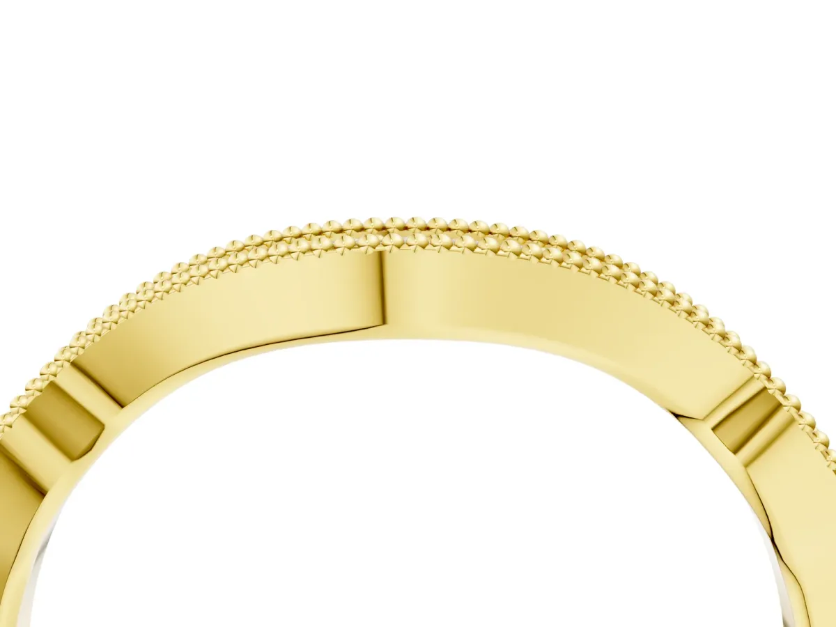 Pavé Round Diamond Curved Milgrain Band Yellow gold