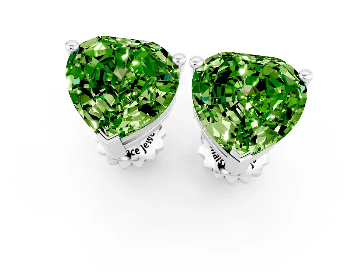 Heart Cut Peridot Stud Earrings Silver