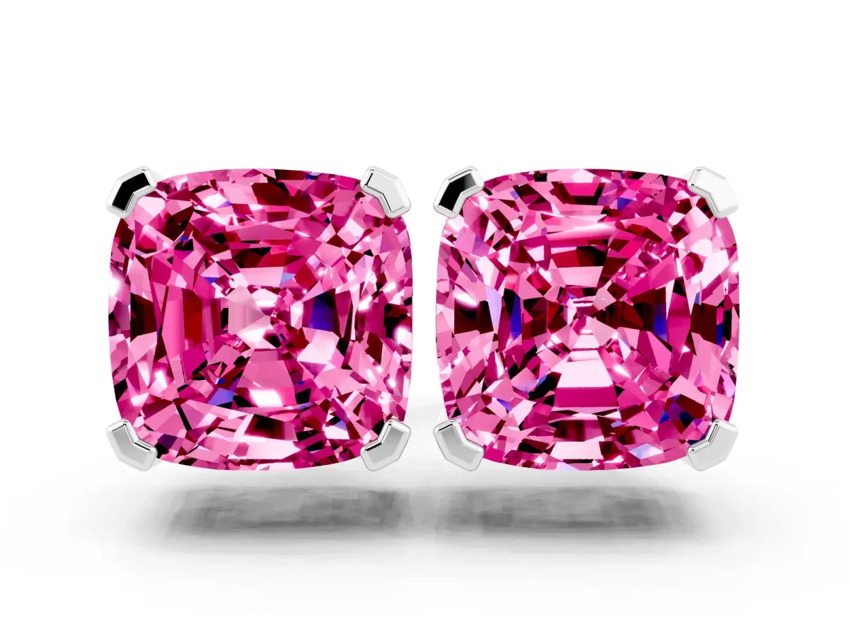 Cushion Cut Pink Sapphire Stud Earrings White gold