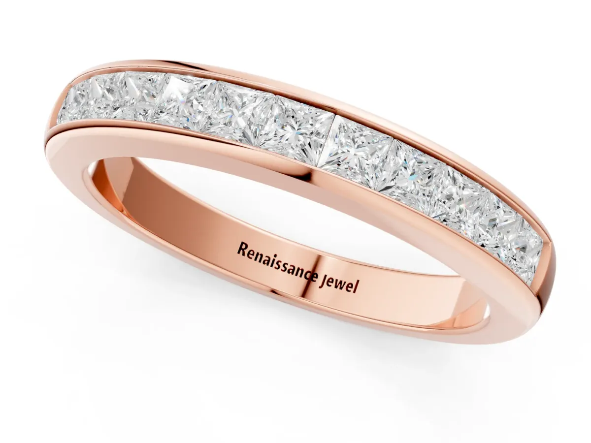 Channel Set Princess Cut Diamond Eternity Band Rose gold