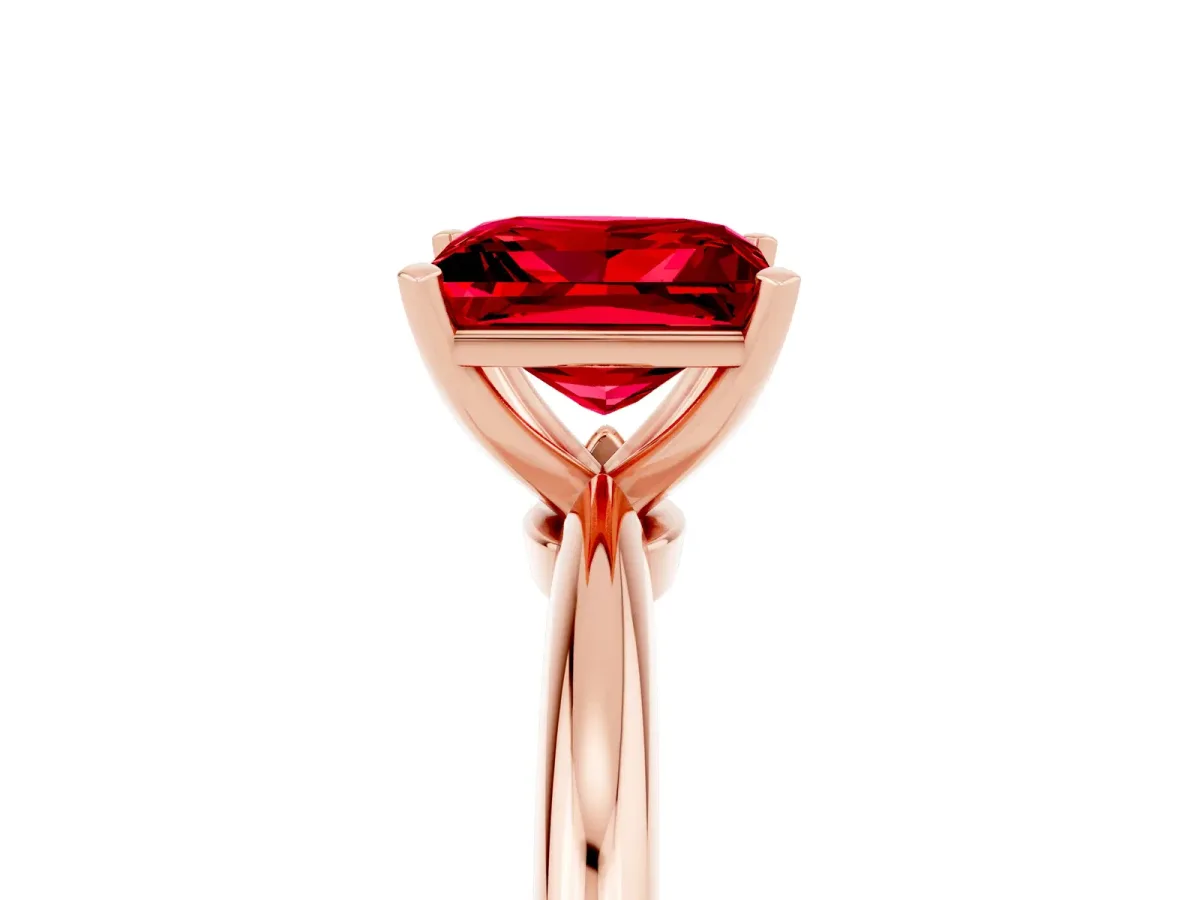 Princess Cut Ruby Solitaire Ring with Six-Prong Setting and Classic Band Rose gold