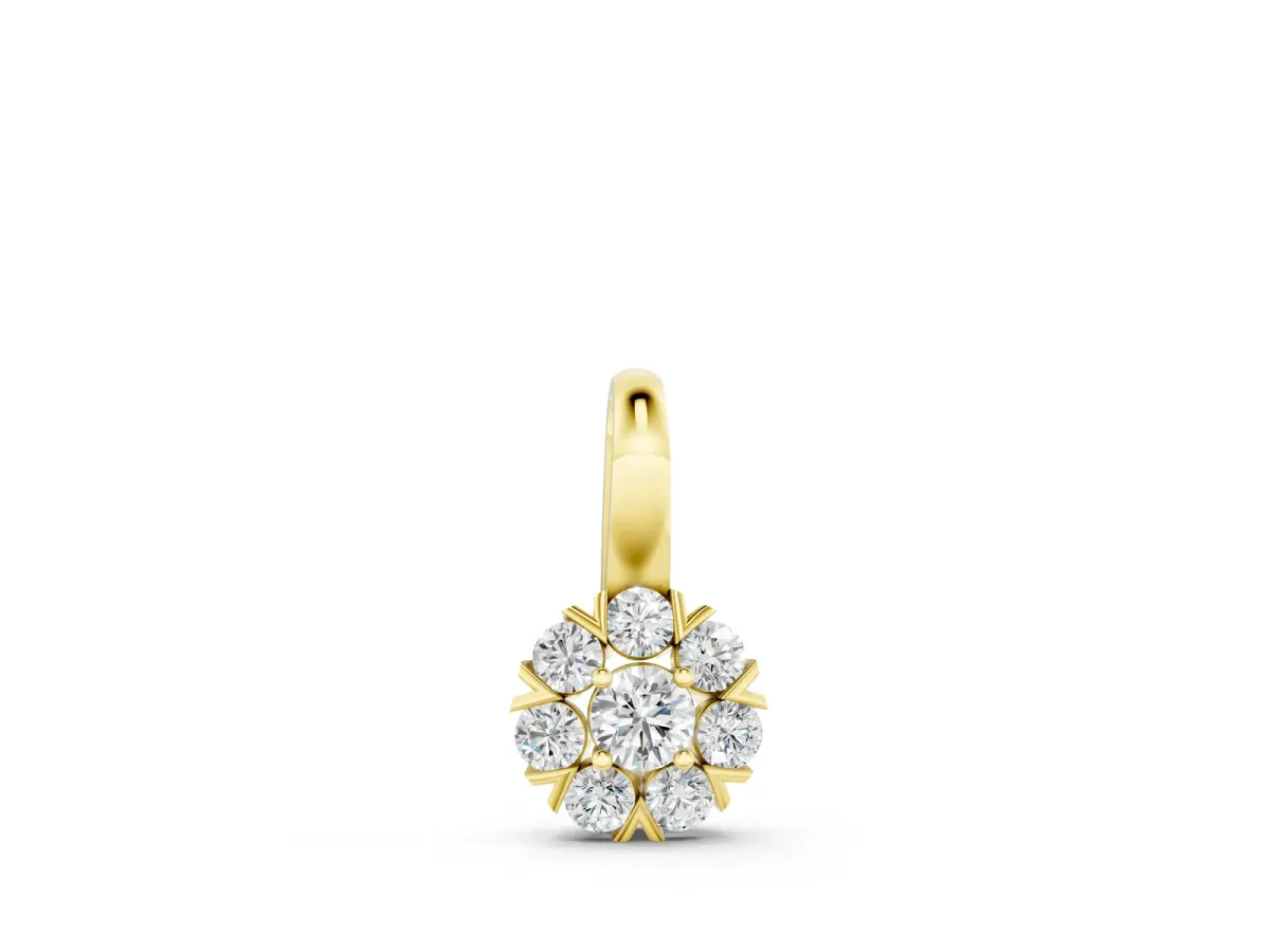 Round Diamond Floral Cluster Pendant with Prong Setting Yellow gold