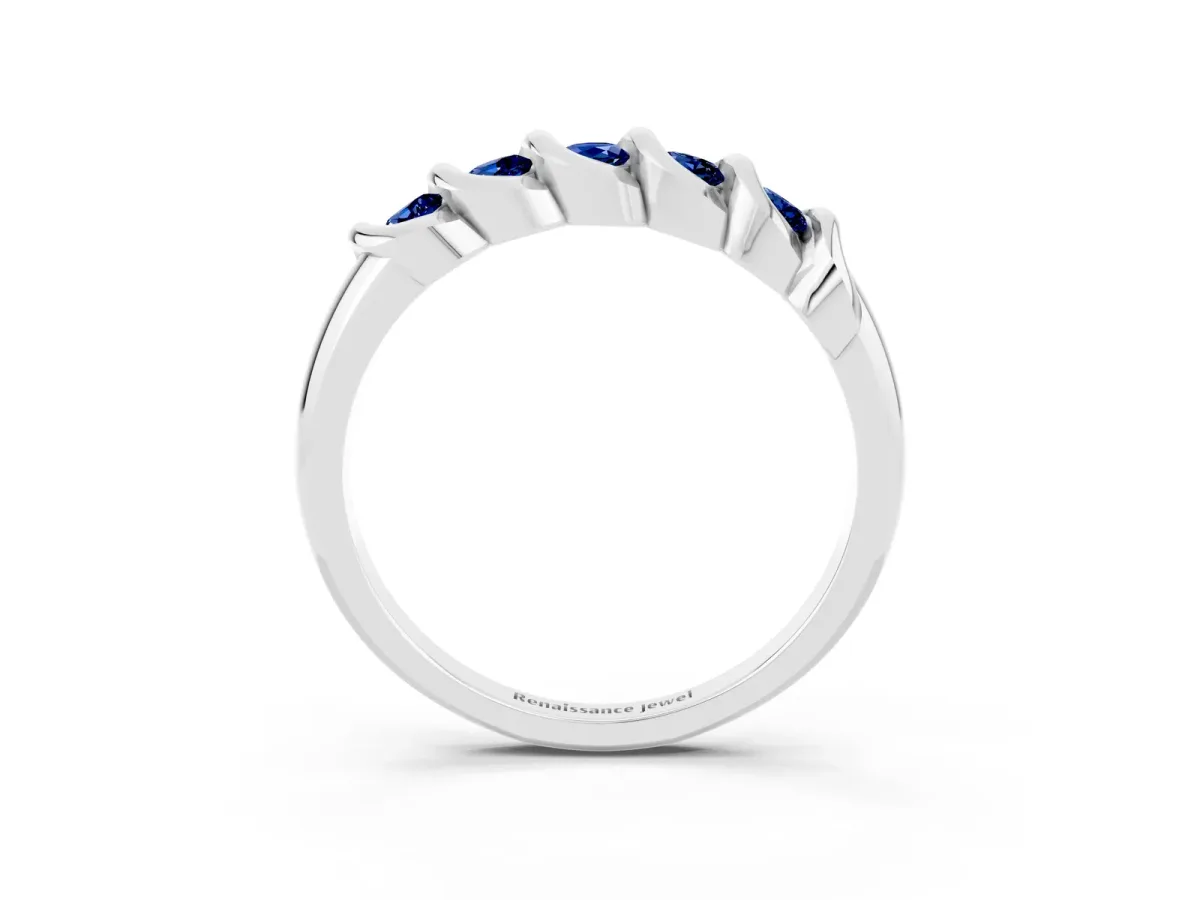 Round Blue Sapphire Eternity Band with Twist Prong Setting Platinum