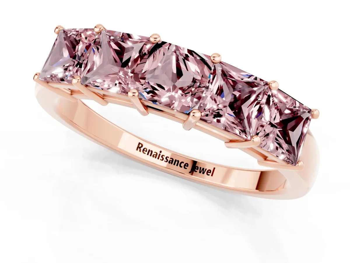 Princess Cut Five-Stone Morganite Band with Prong Setting Rose gold