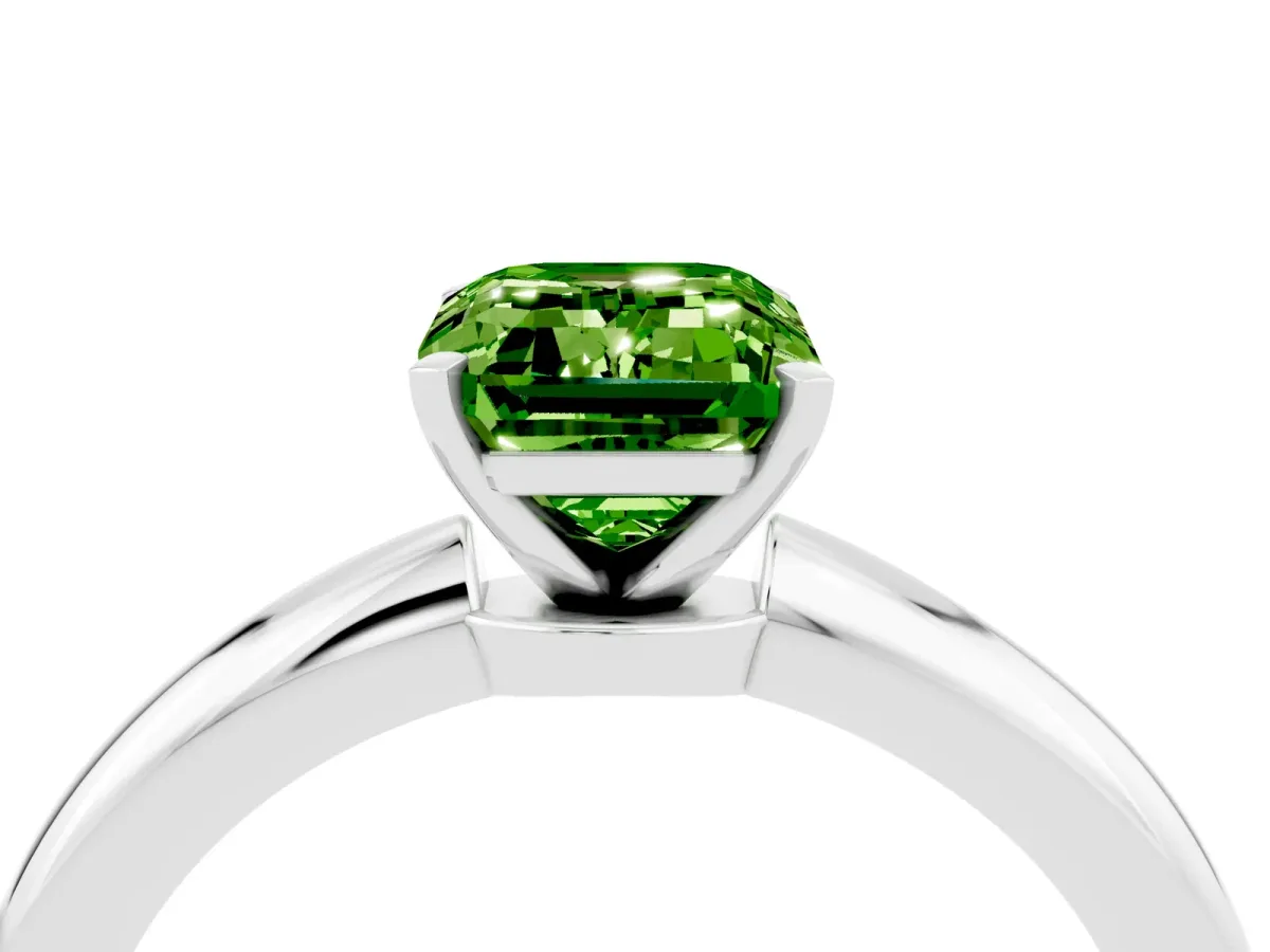 Emerald Cut Peridot Solitaire Ring with Six-Prong Setting and Classic Band White gold