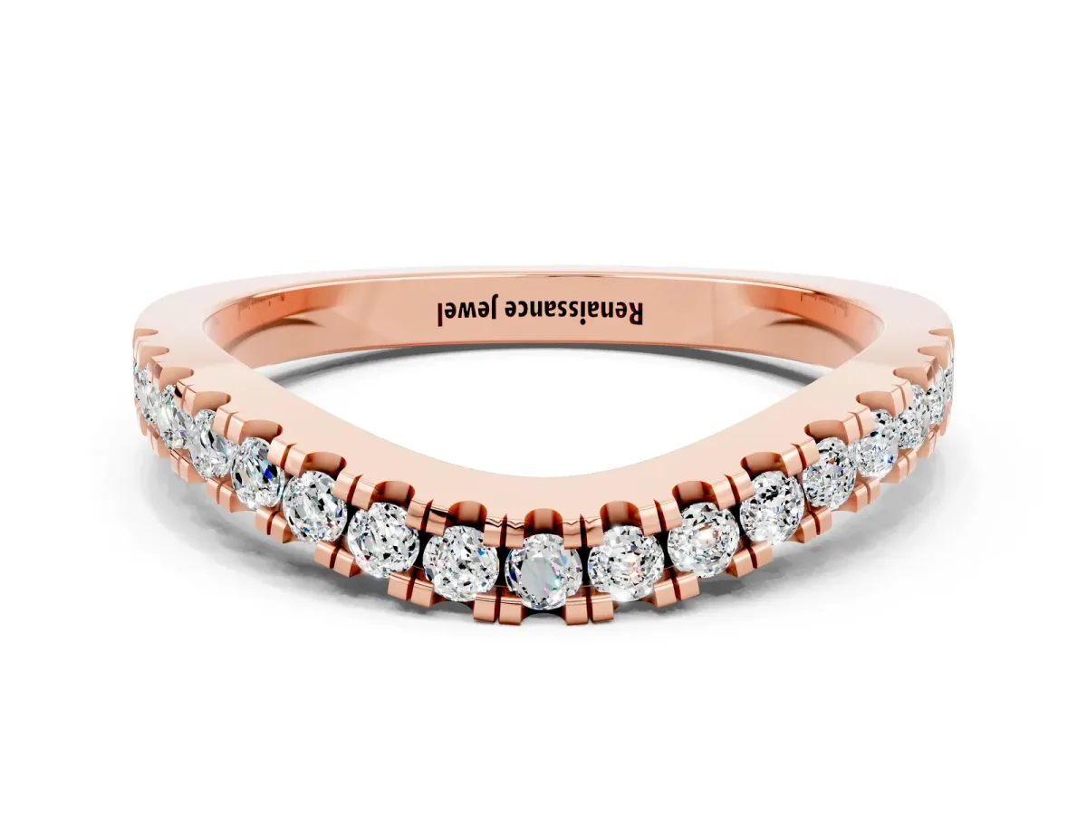 Round Moissanite Pavé Curved Band with Shared Prong Setting Rose gold