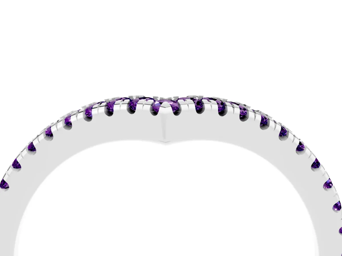 Pavé Round Amethyst V-Shaped Chevron Band with Shared Prong Setting Silver