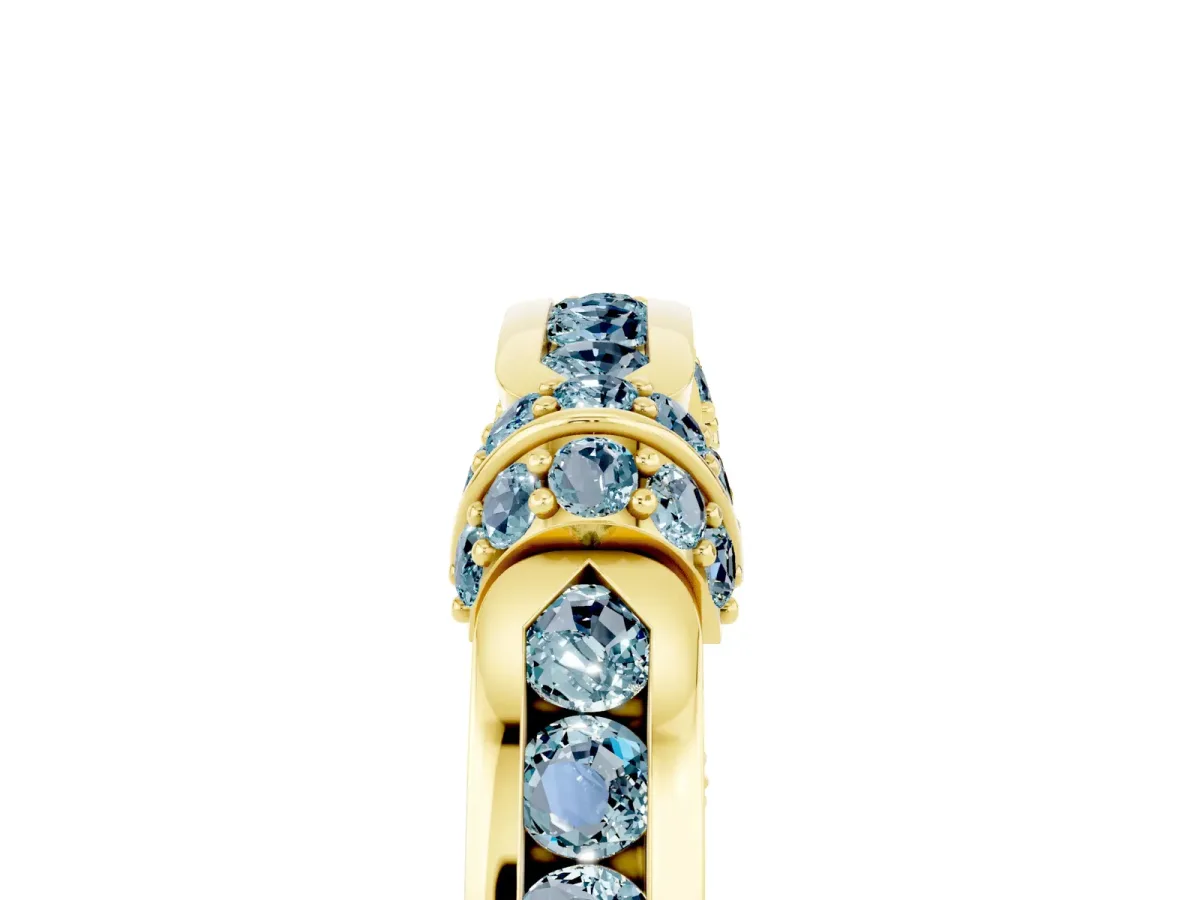 Pavé Round Aquamarine Link Band with Bezel Setting Yellow gold