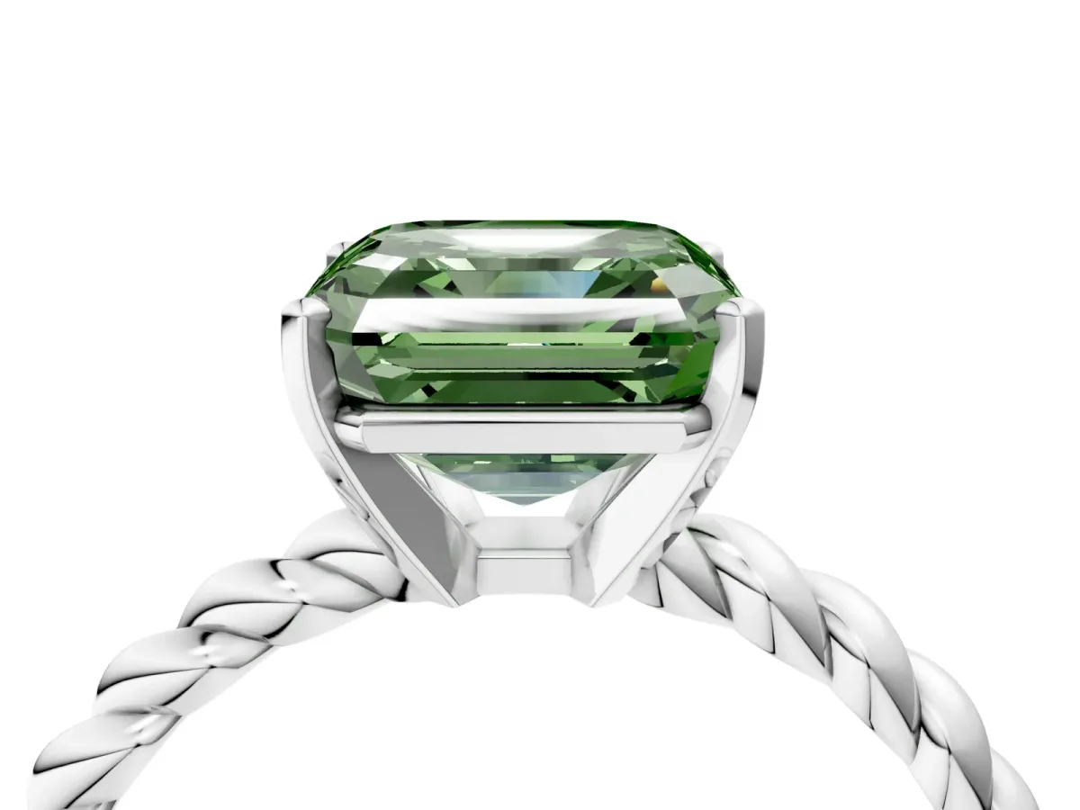 Fancy Green Asscher Cut Cut Solitaire Twisted Band with Four-Prong Setting Platinum