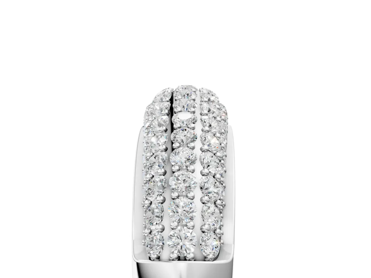 Three-Row Pavé Round Diamond Dome Band Platinum
