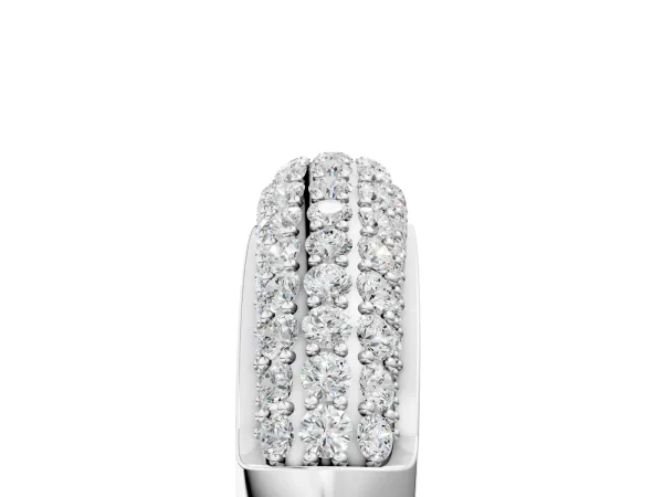 Three-Row Pavé Round Diamond Dome Band Silver