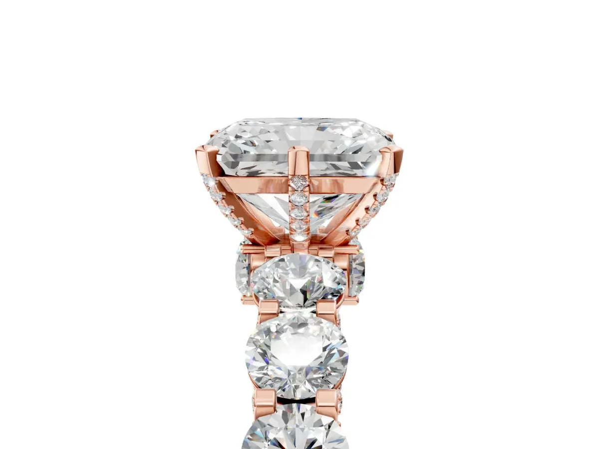 Radiant Cut Diamond Side Stone Engagement Ring with Four-Prong Setting Rose gold