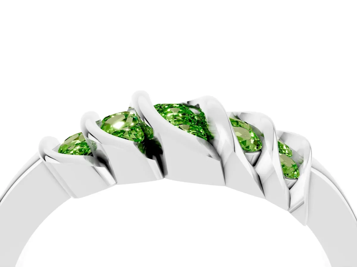 Round Peridot Multi-Row Crossover Band Silver