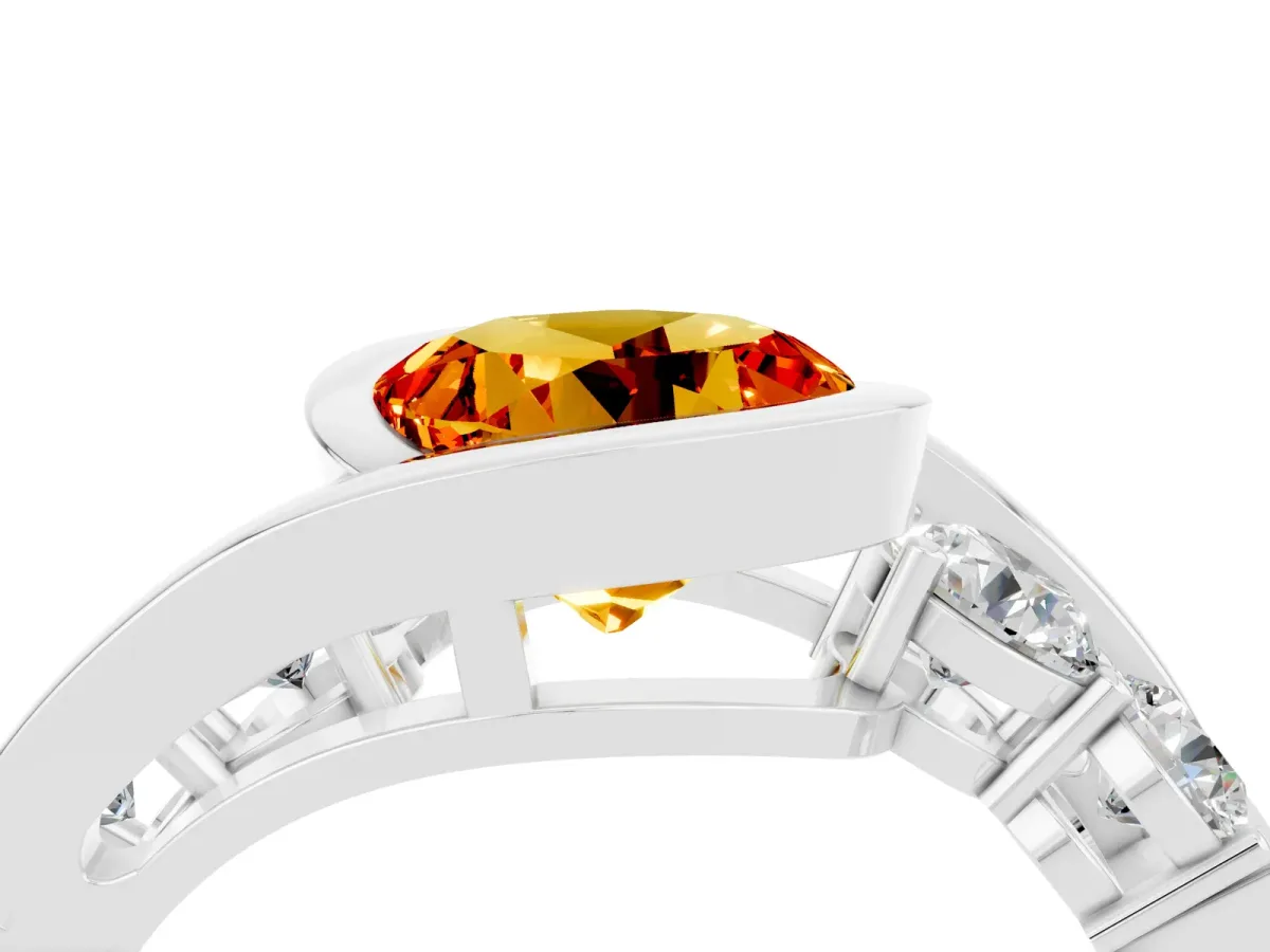 Bezel Set Round Cut Citrine Bypass Ring with Round Accents Silver